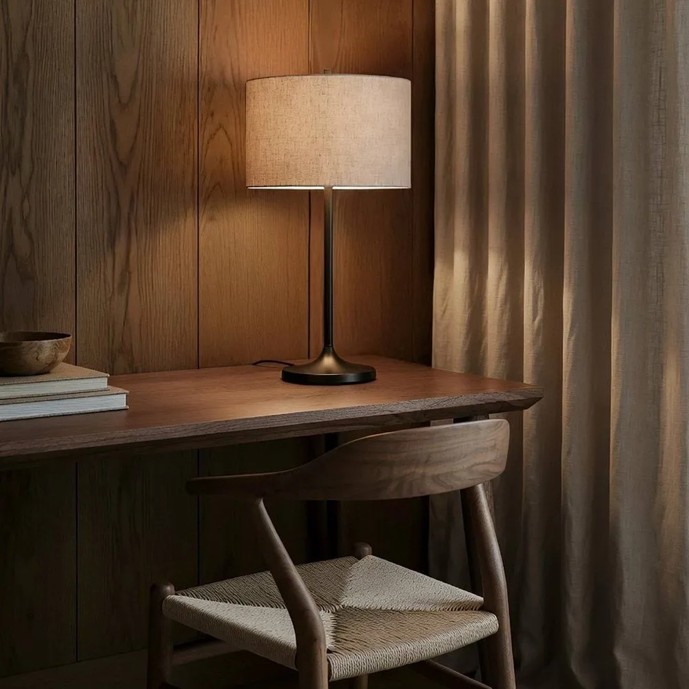 Lampe de table Soft, Lin naturel-bronze métallique, Ø34x64 cm Belid