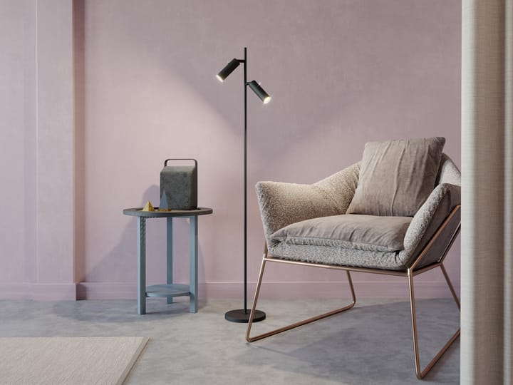 Lampe sur pied Cato Slim double, Noir mat-LED Belid