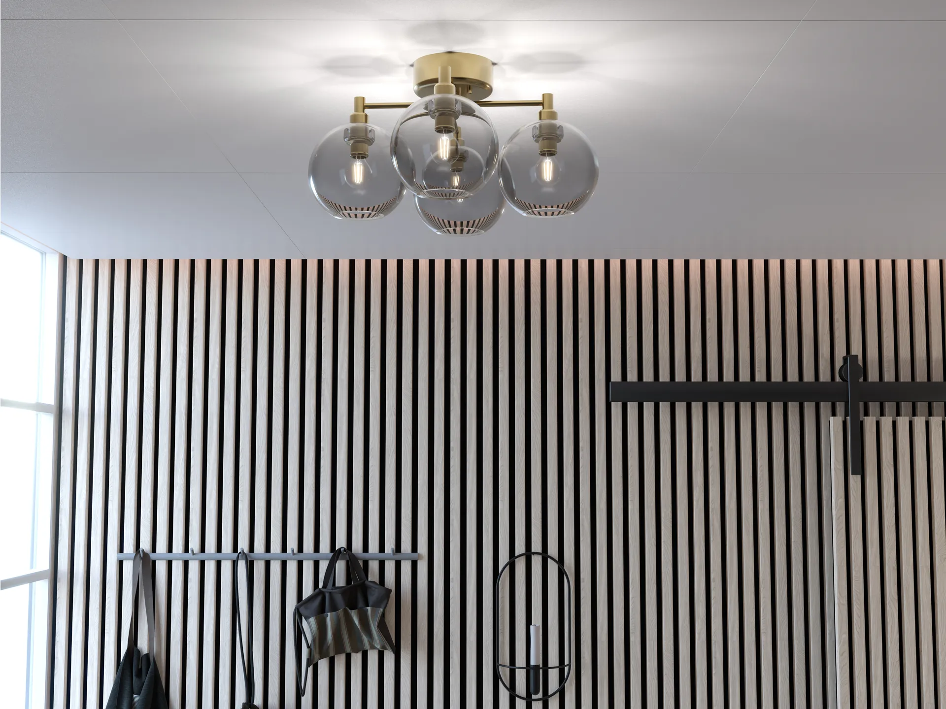 Plafonnier Gloria, Laiton-verre coloré fumée Belid