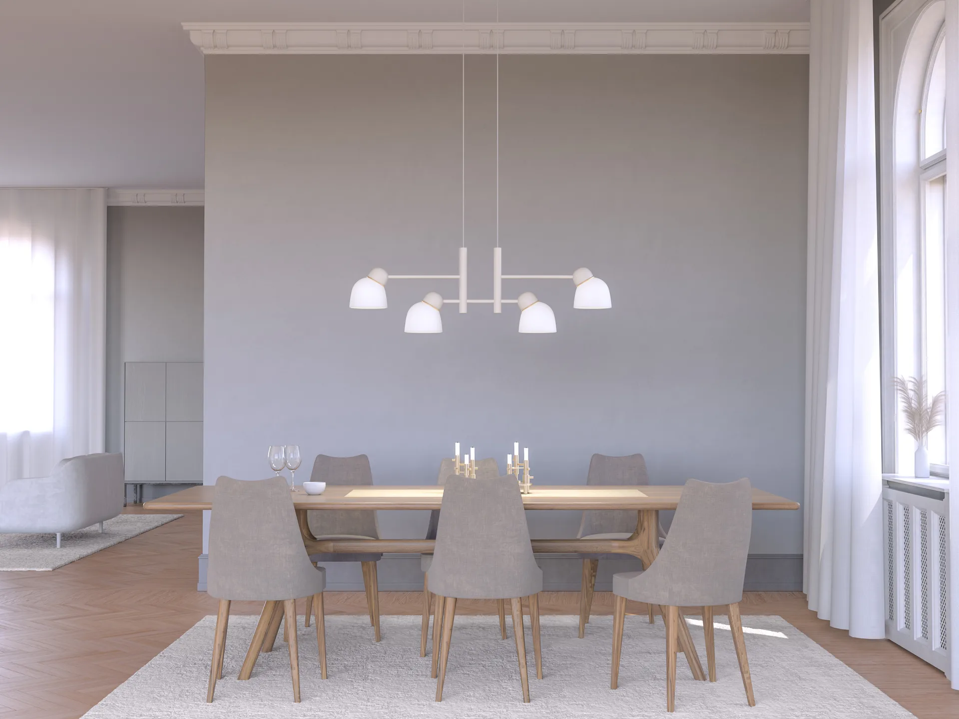 Suspension Bird 119,3 cm, Sand-laiton-verre opale Belid