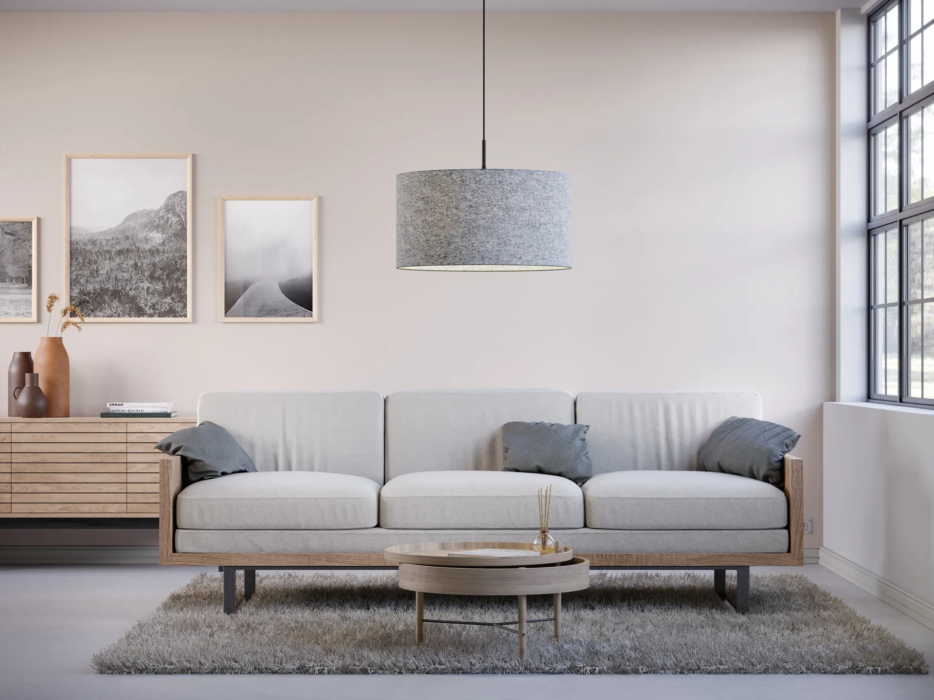 Suspension Soft Ø57 cm, Laine grise Belid