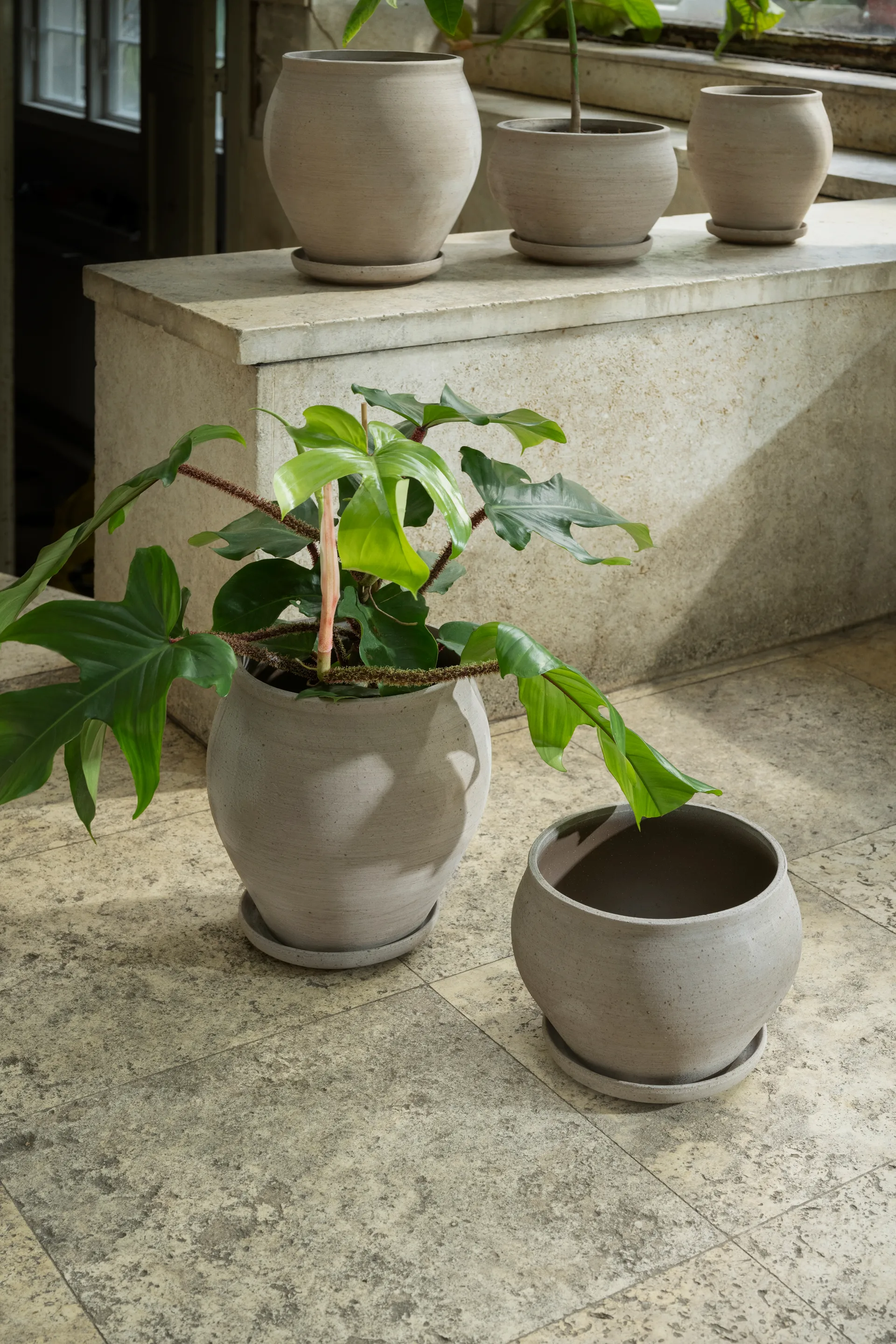 Cache-pot avec soucoupe Delphi 2 pièces, Gris, Ø22 cm, haut Bergs Potter