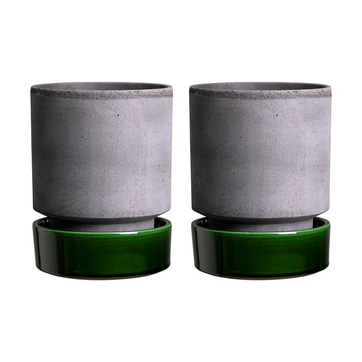 Cache-pot Hoff lot de 2 - Ø8 cm, Raw Grey-Emerald Green - Bergs Potter