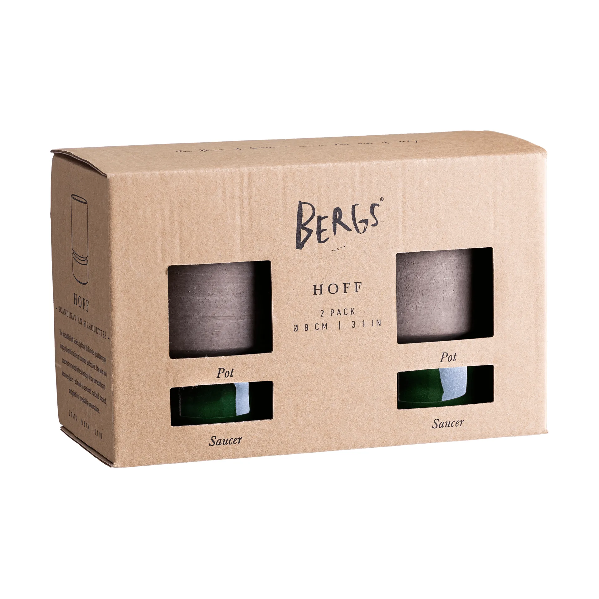 Cache-pot Hoff lot de 2, Ø8 cm, Raw Grey-Emerald Green Bergs Potter