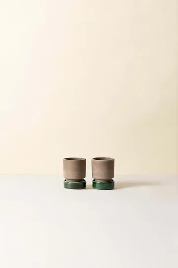 Cache-pot Hoff lot de 2 - Ø8 cm, Raw Grey-Emerald Green - Bergs Potter