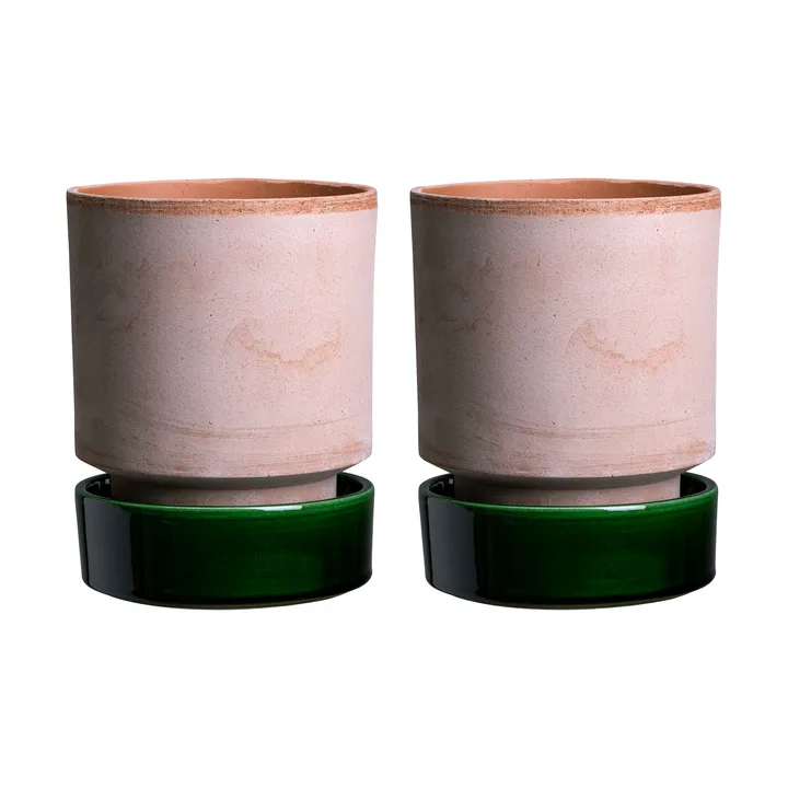 Cache-pot Hoff lot de 2 - Ø8 cm, Raw Rosa-Emerald Green - Bergs Potter