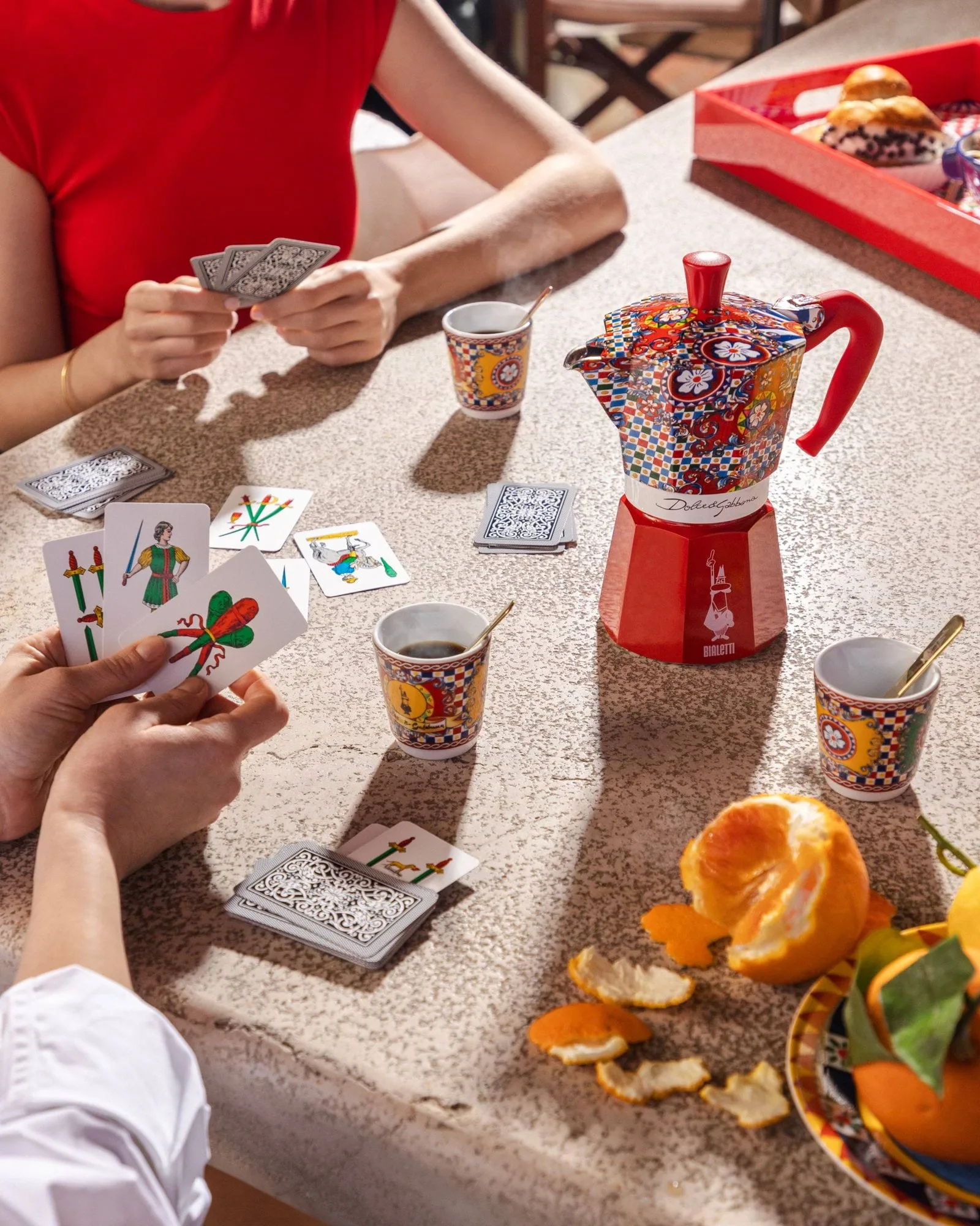 Cafetière moka Bialetti x Dolce & Gabbana, Chariot sicilien, 3 tasses Bialetti