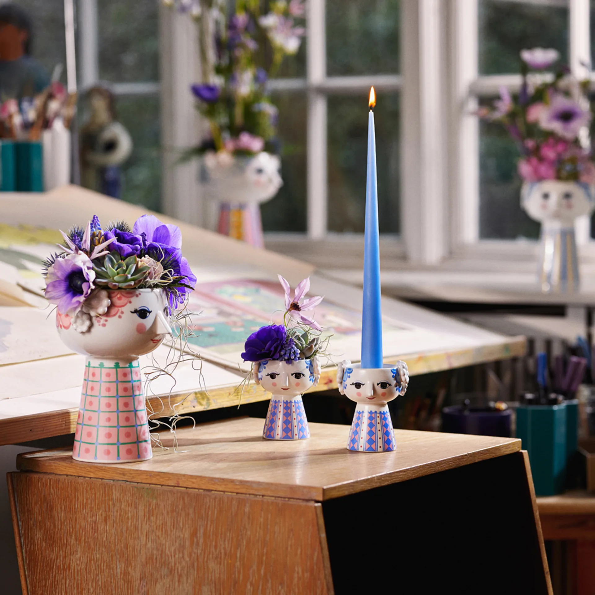 Bougeoir Eva 9,5 cm, Bleu foncé Bjørn Wiinblad