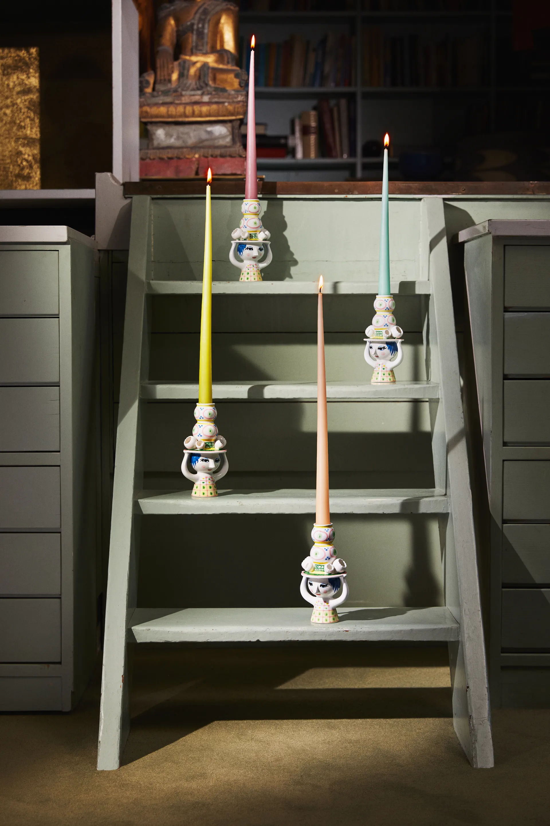 Bougeoir Lady with hat H16 cm, Rose Bjørn Wiinblad