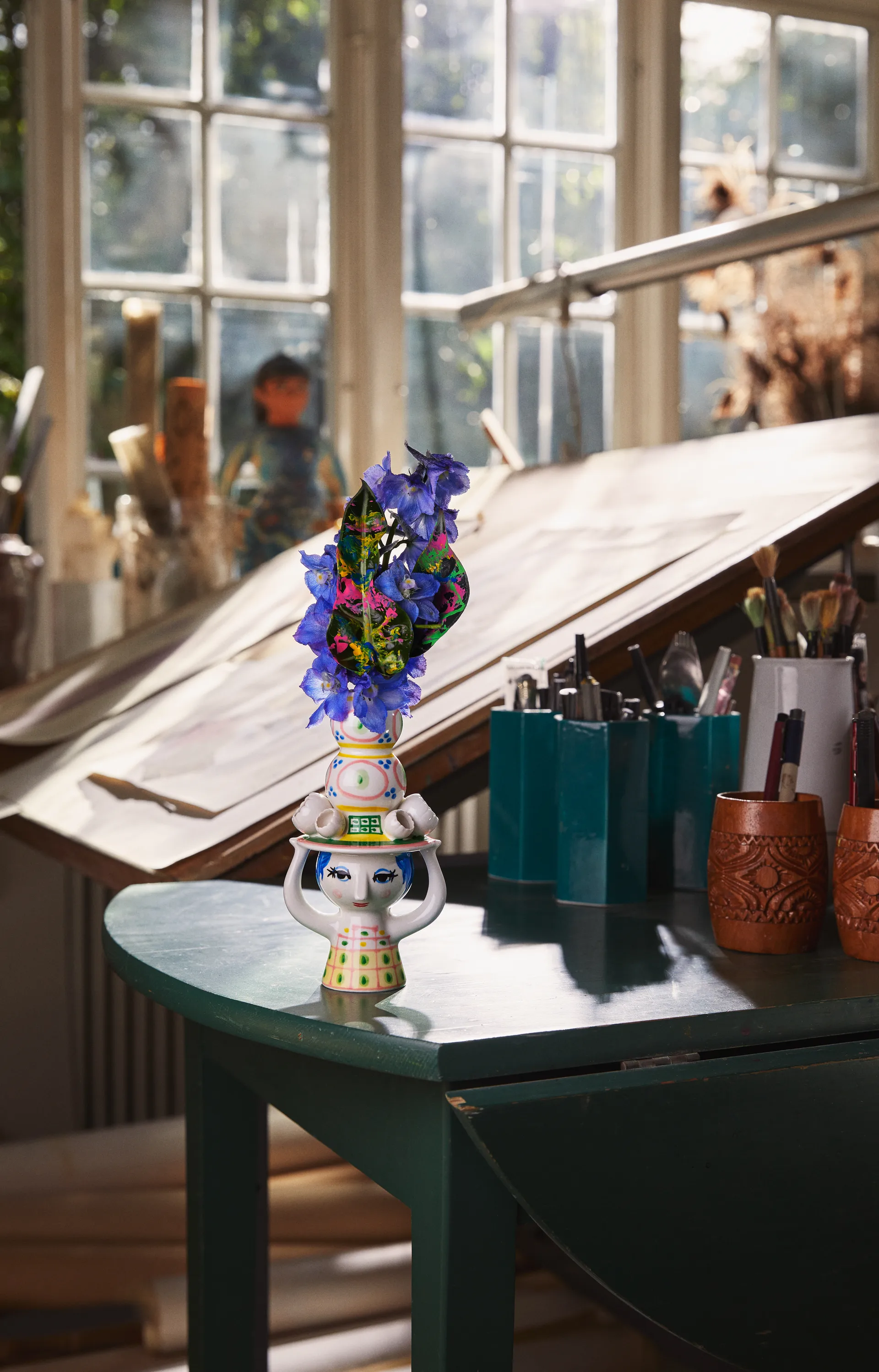 Bougeoir Lady with hat H16 cm, Rose Bjørn Wiinblad