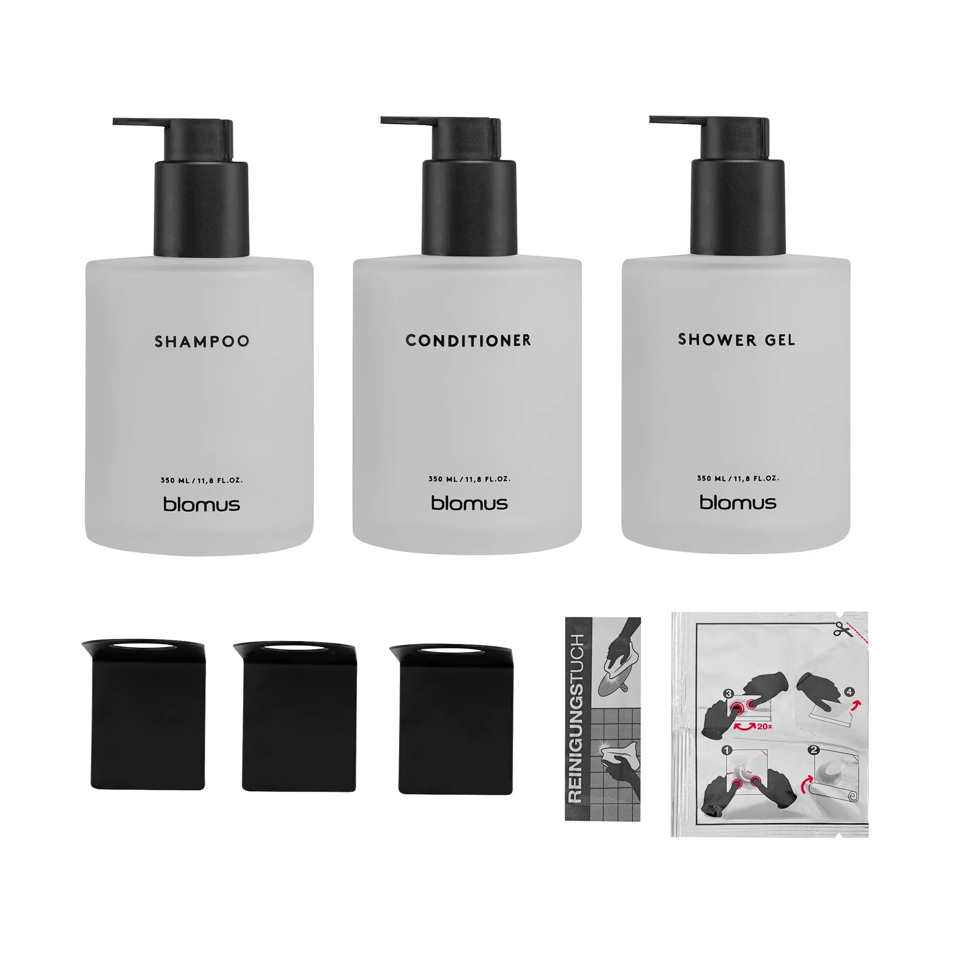 Bouteilles en verre Kirei avec support mural lot de 3, Blanc, à coller blomus