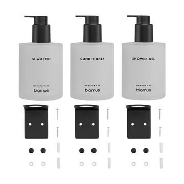 Bouteilles en verre Kirei avec support mural lot de 3 - Blanc, à monter avec vis - blomus