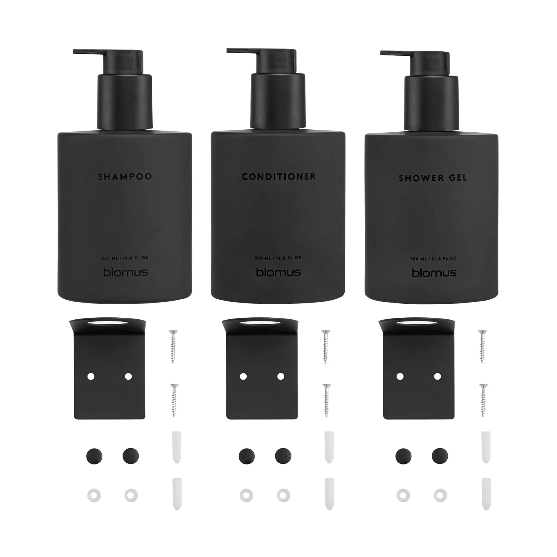 Bouteilles en verre Kirei avec support mural lot de 3, Smoke, à monter avec vis blomus