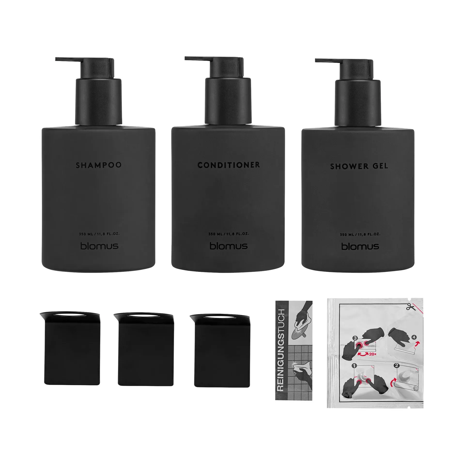 Bouteilles en verre Kirei avec support mural lot de 3, Smoke, monté à la chaux blomus