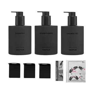 Bouteilles en verre Kirei avec support mural lot de 3 - Smoke, monté à la chaux - blomus