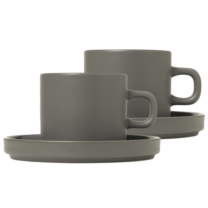 Tasse à café avec soucoupe Pilar lot de 2 - Pewter - Blomus