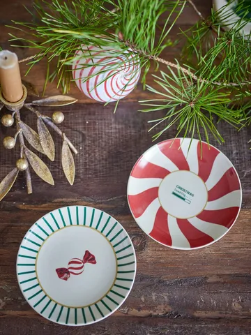 Assiette à dessert Yule - Rouge-vert, 2 pièces, Ø12,5 cm - Bloomingville
