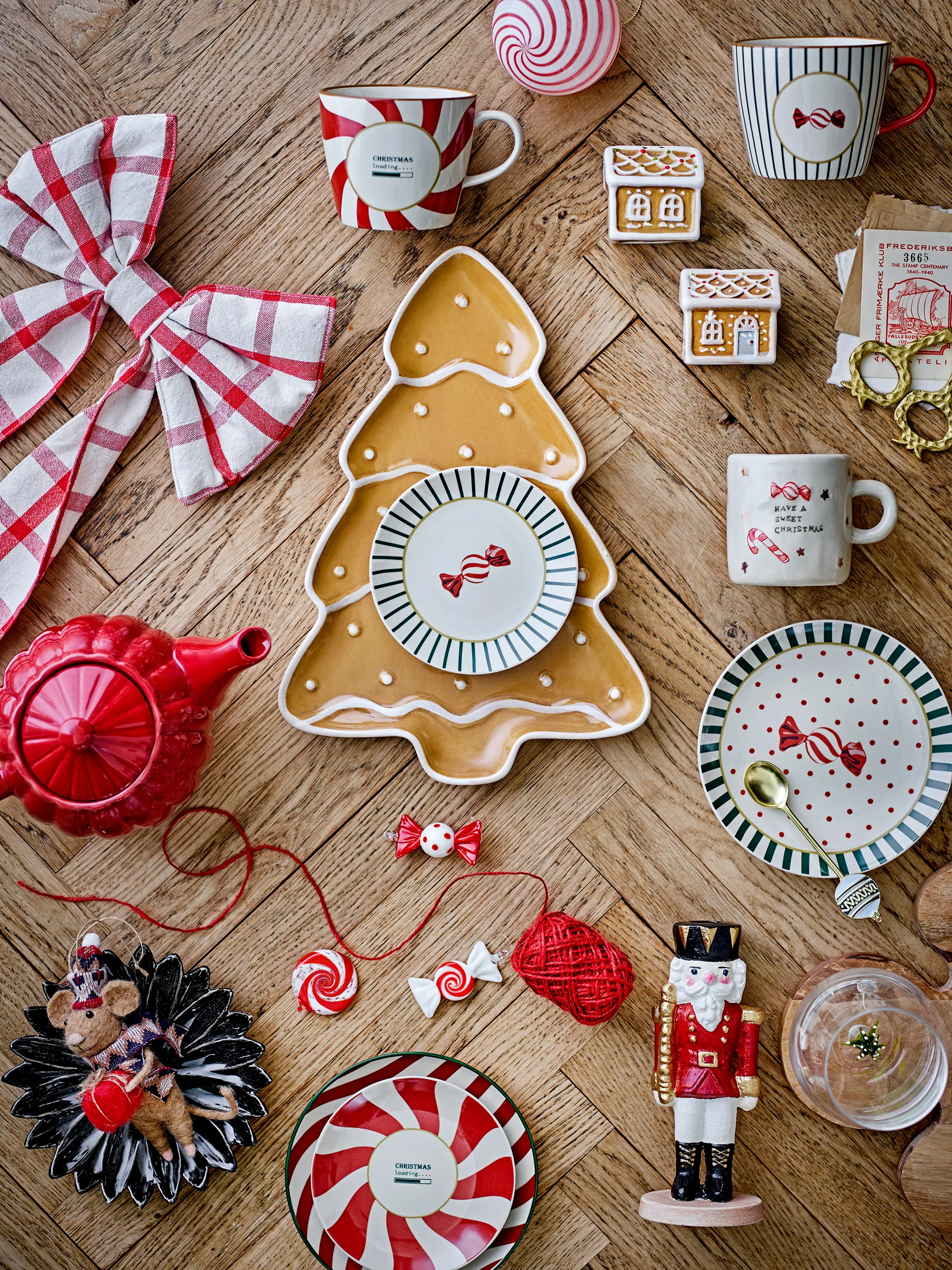 Assiette Yule Ø16 cm, Naturel-rouge Bloomingville