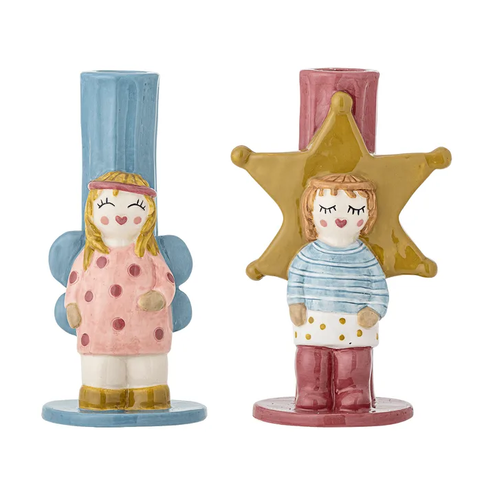 Bisby ljusstake - Bleu-rose, 2 pièces, 15 cm - Bloomingville