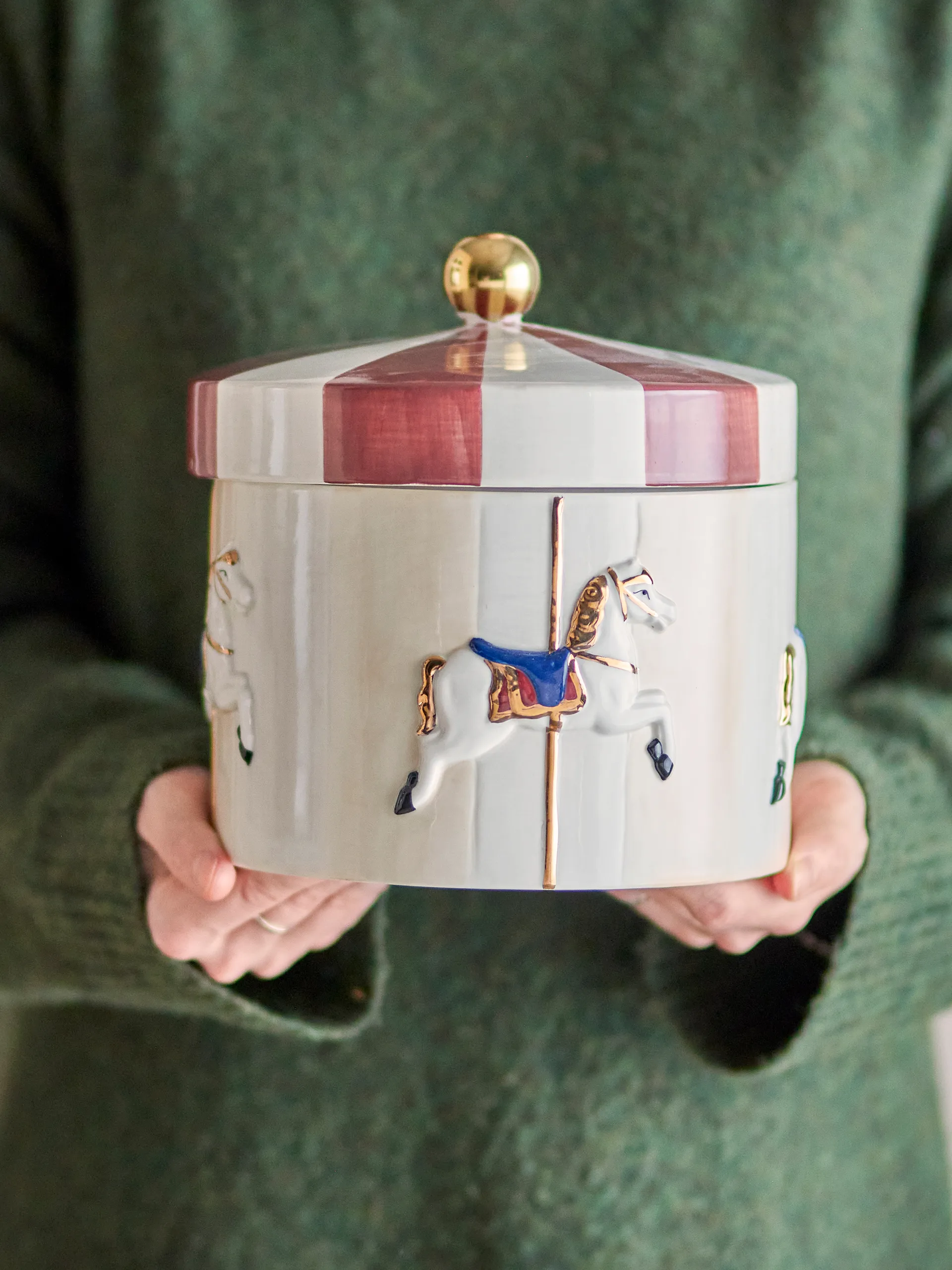 Bocal avec couvercle Merry-go-round Ø19,5x20,5 cm, Rouge-blanc Bloomingville