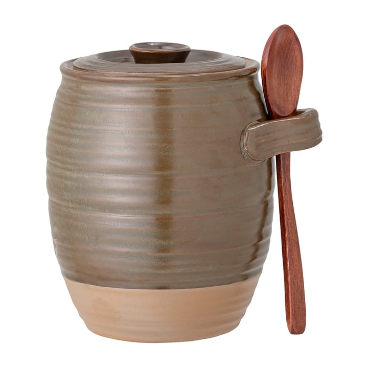 Bocal de rangement avec couvercle et cuillère Moss 14 cm - Vert-marron - Bloomingville