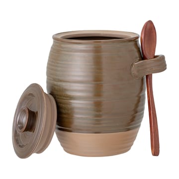 Bocal de rangement avec couvercle et cuillère Moss 14 cm - Vert-marron - Bloomingville