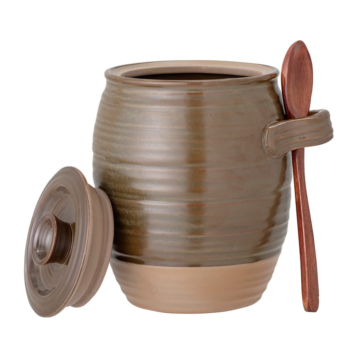 Bocal de rangement avec couvercle et cuillère Moss 14 cm - Vert-marron - Bloomingville
