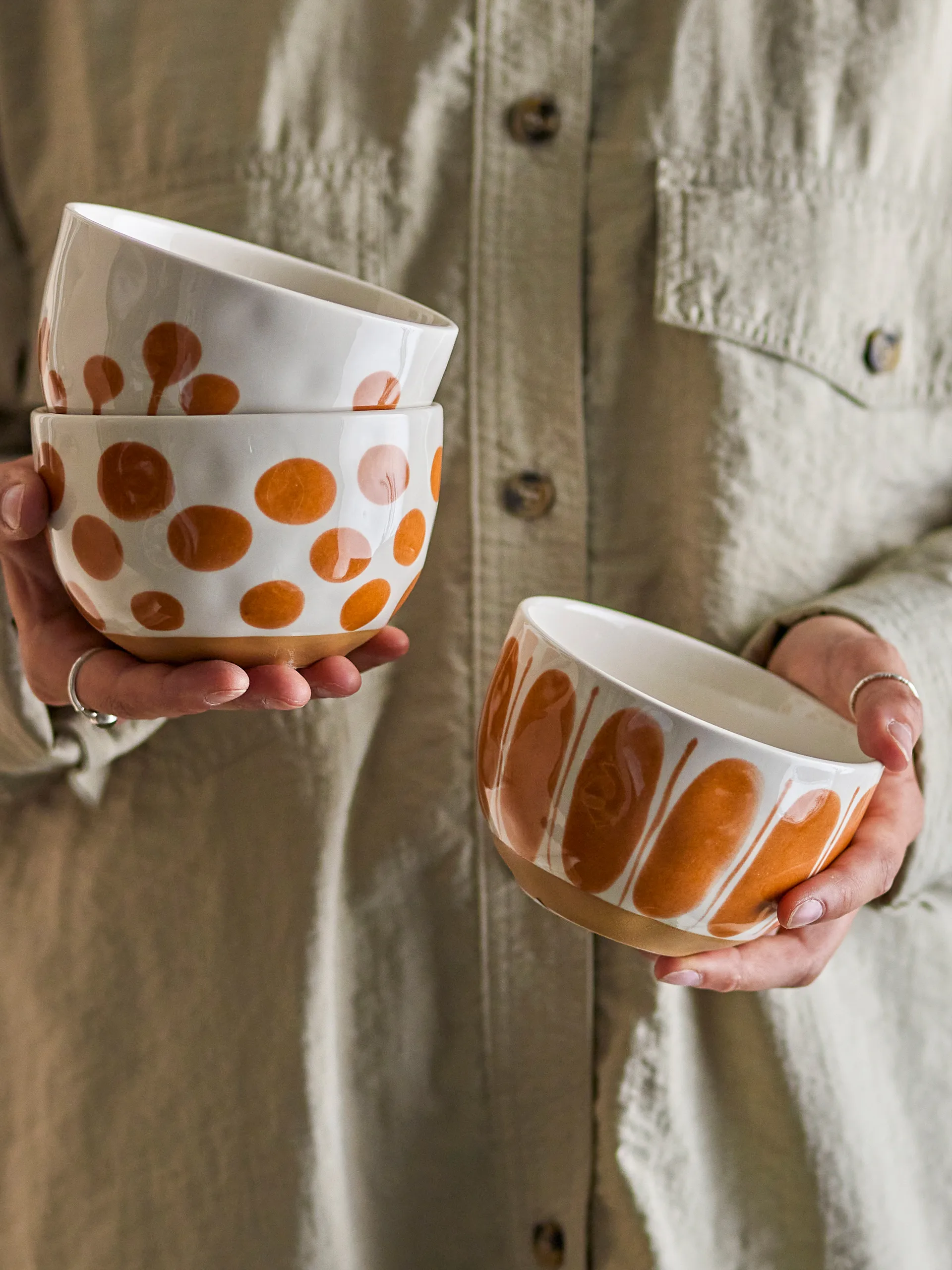 Bol Linora 58 cl Lot de 3, Blanc-brun Bloomingville