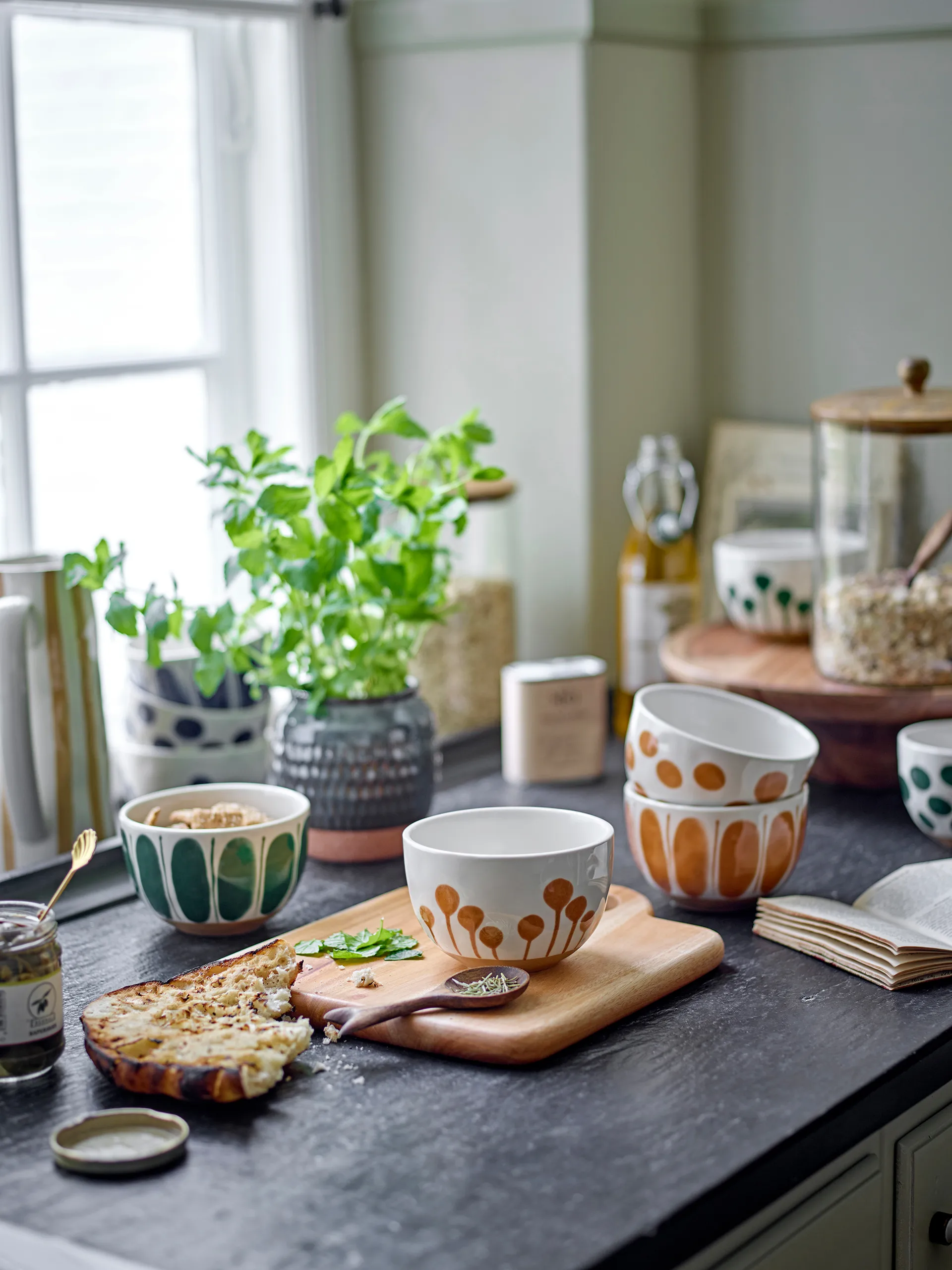 Bol Linora 58 cl Lot de 3, Blanc-brun Bloomingville