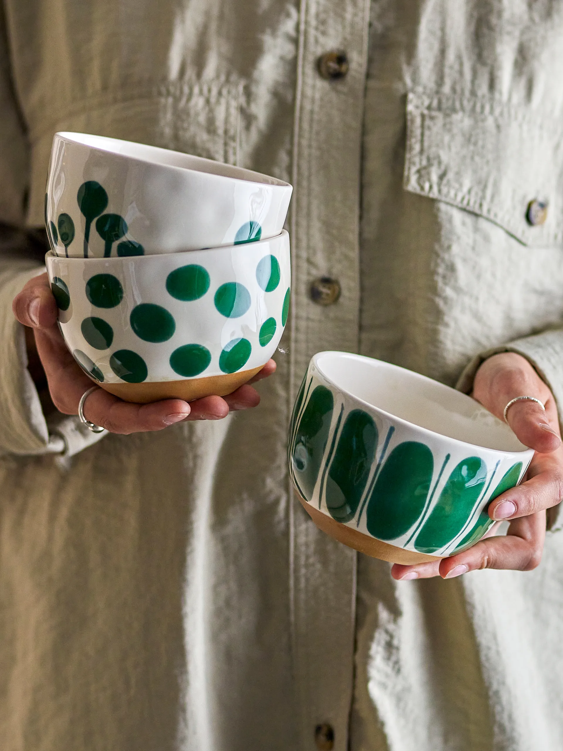 Bol Linora 58 cl Lot de 3, Vert Bloomingville