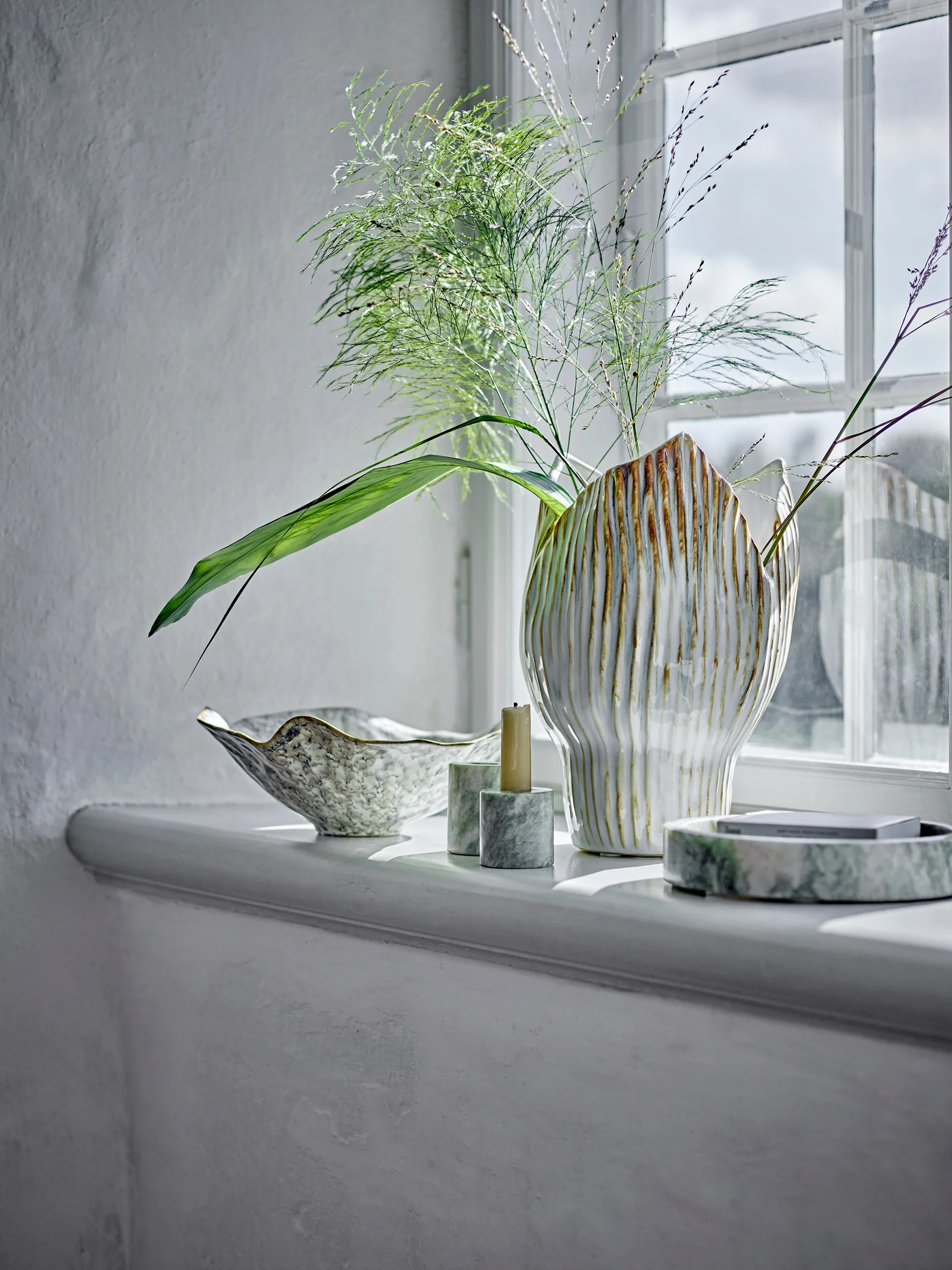 Bougeoir Kokoro 2 pièces, Marbre vert Bloomingville