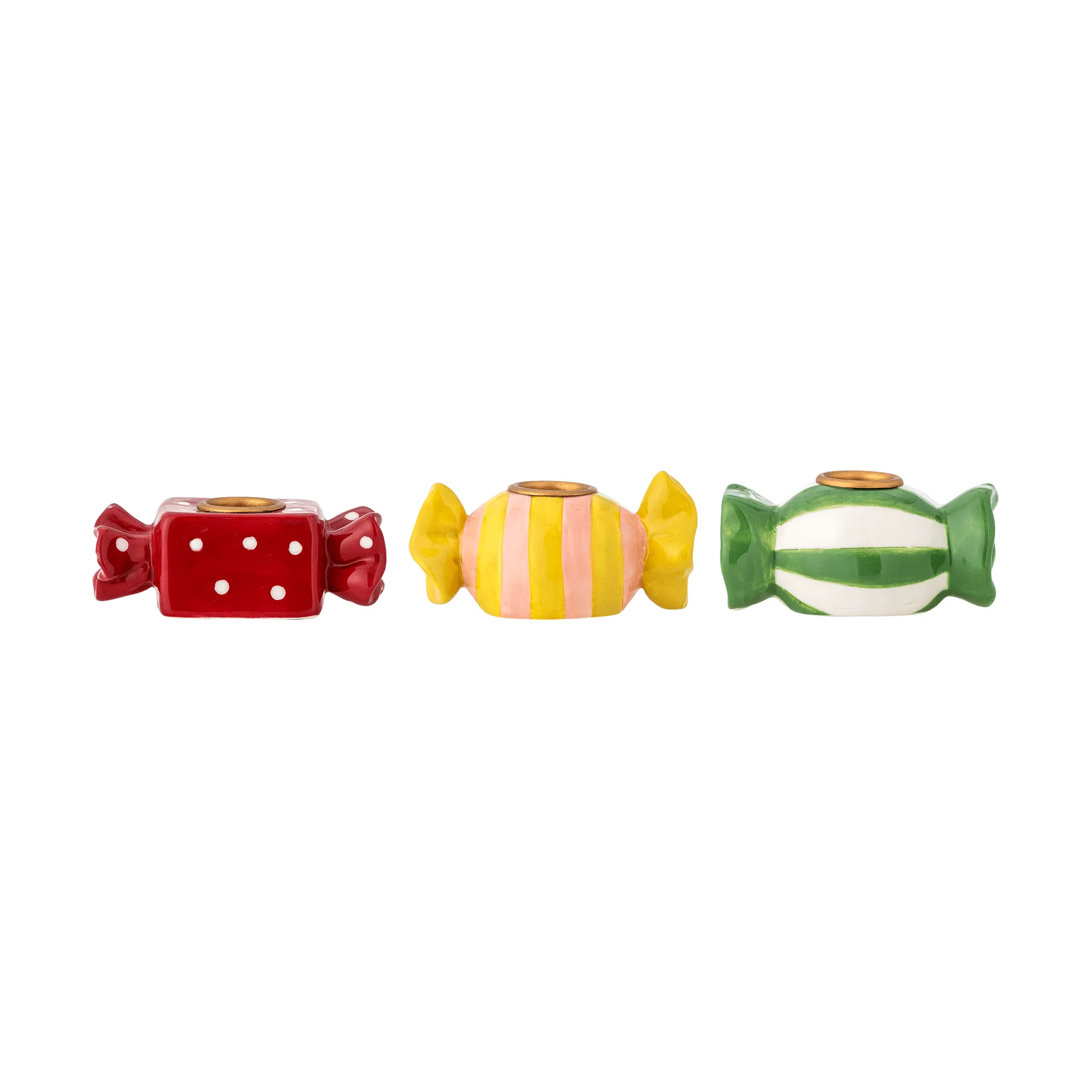 Bougeoir Leiano, Jaune-rouge-vert, 3 pièces, 10 cm Bloomingville