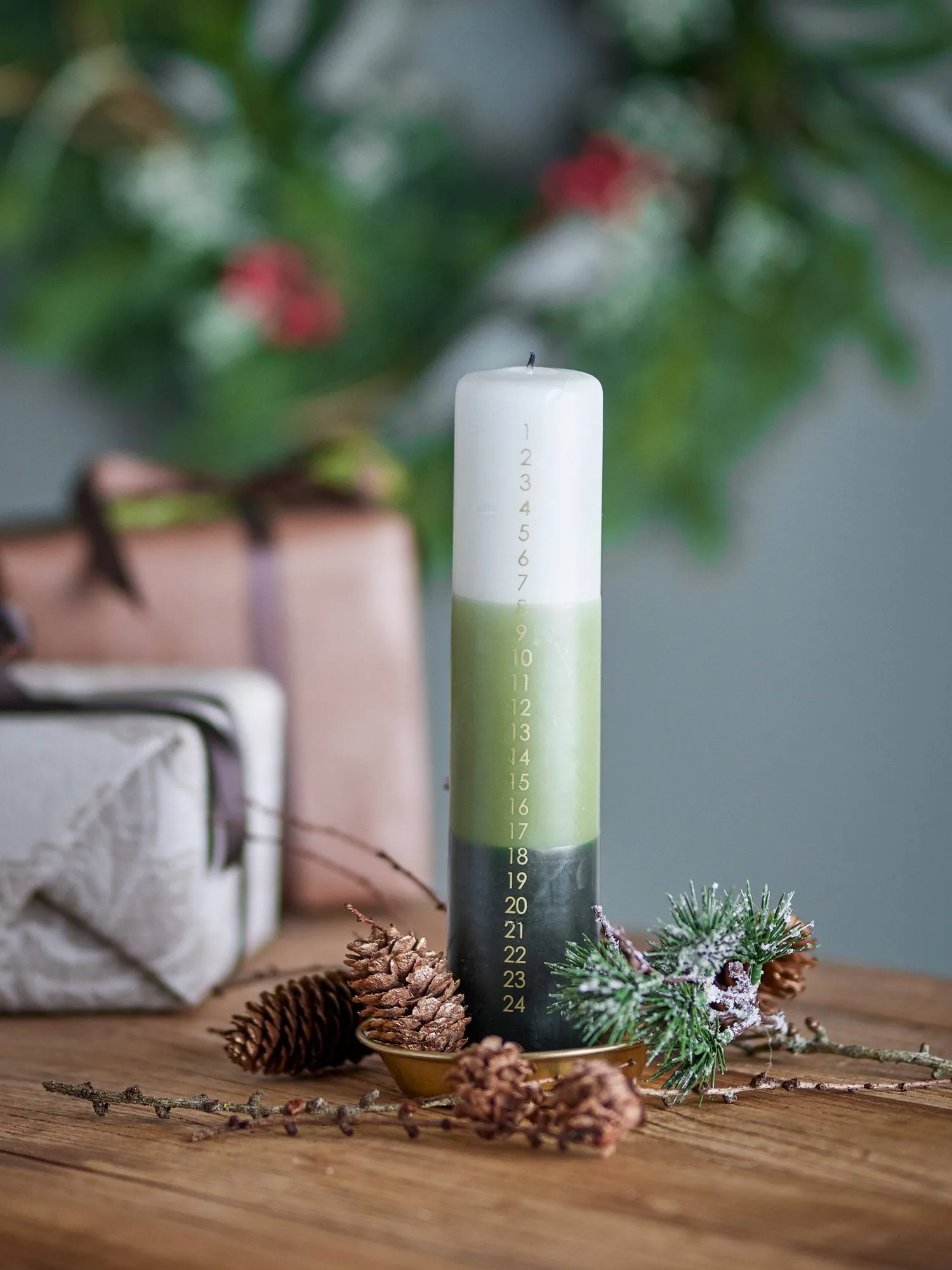 Bougies de l’Avent Dip Dye, Vert, 25 cm Bloomingville