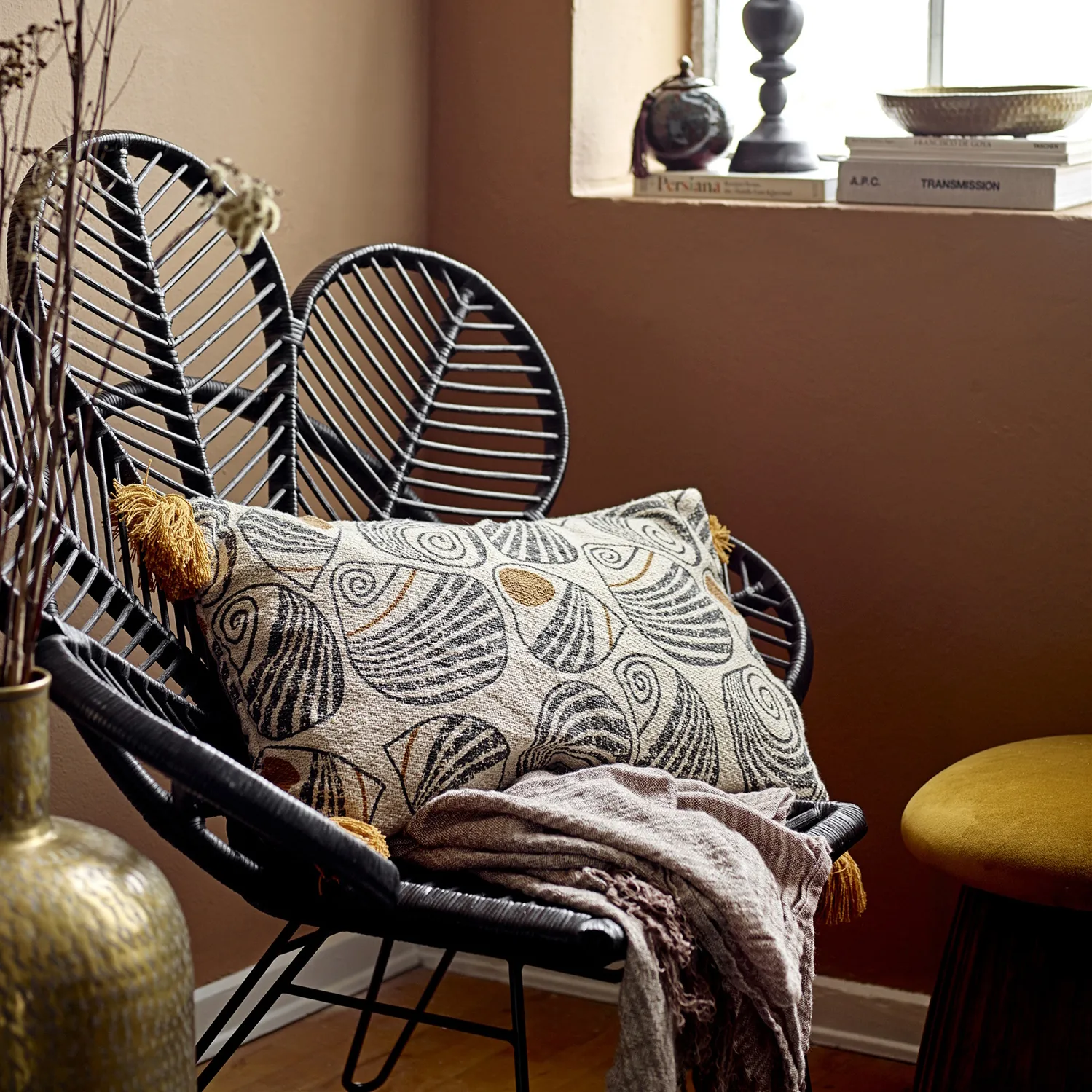 Coussin à franges jaunes Bloomingville 40x60 cm, Jaune Bloomingville