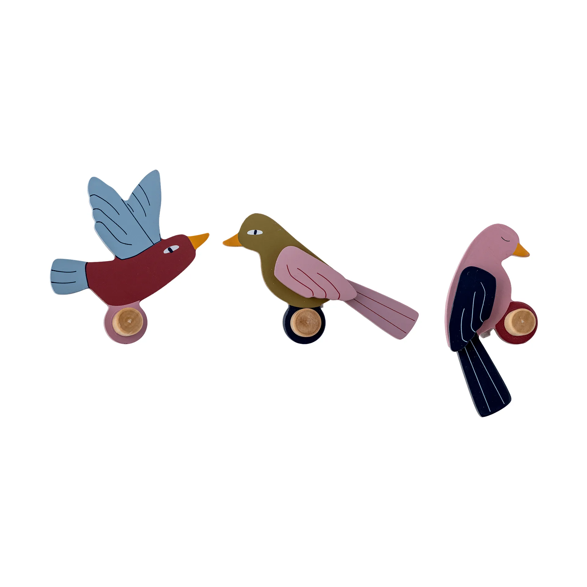 Crochet Lewi 3 pièces, Oiseaux, bleu-rose Bloomingville