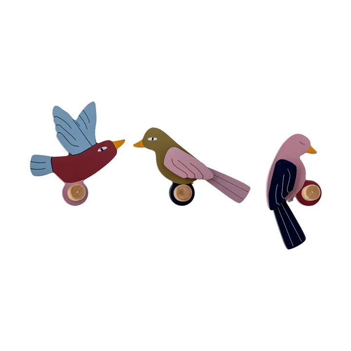 Crochet Lewi 3 pièces - Oiseaux, bleu-rose - Bloomingville