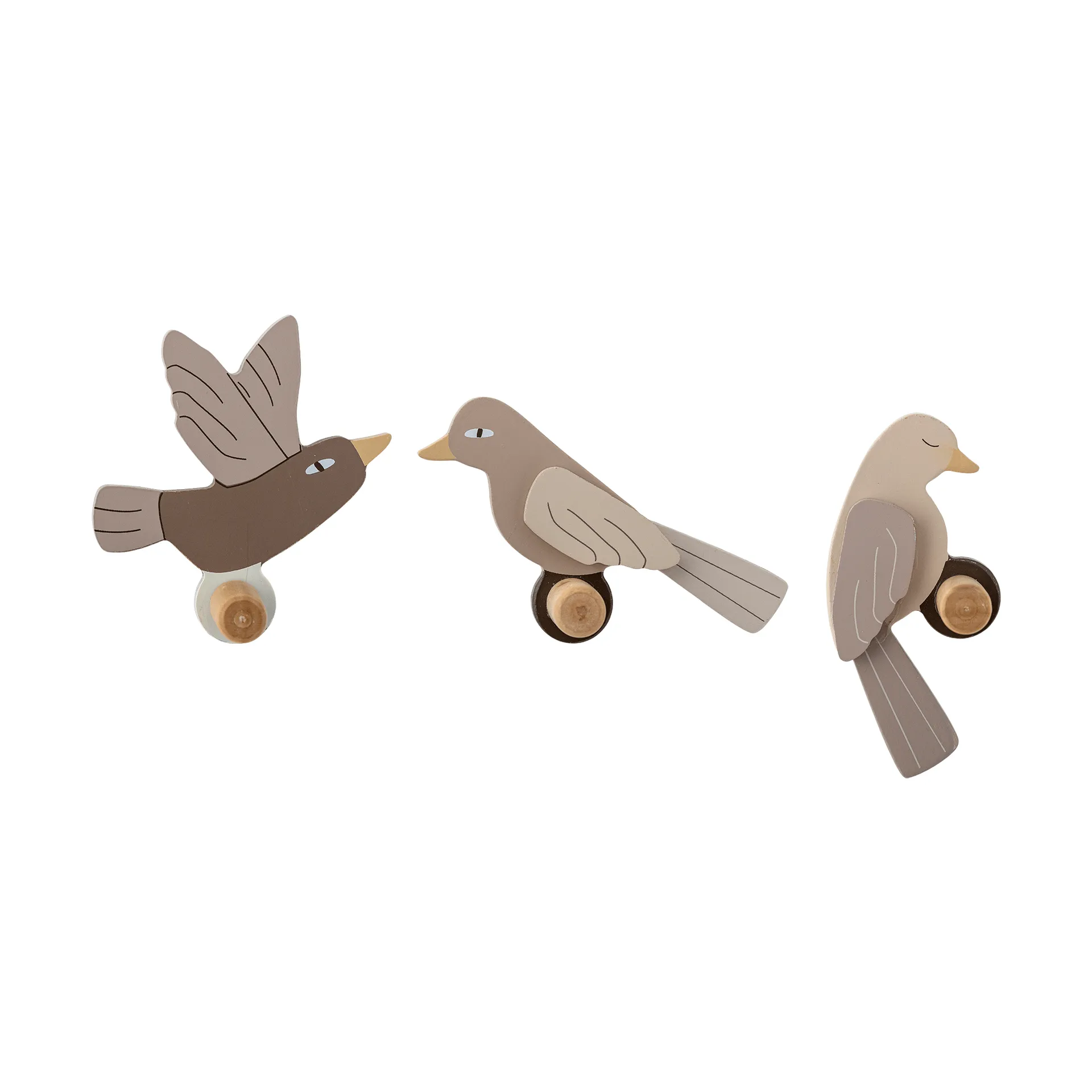Crochet Lewi 3 pièces, Oiseaux, brun Bloomingville