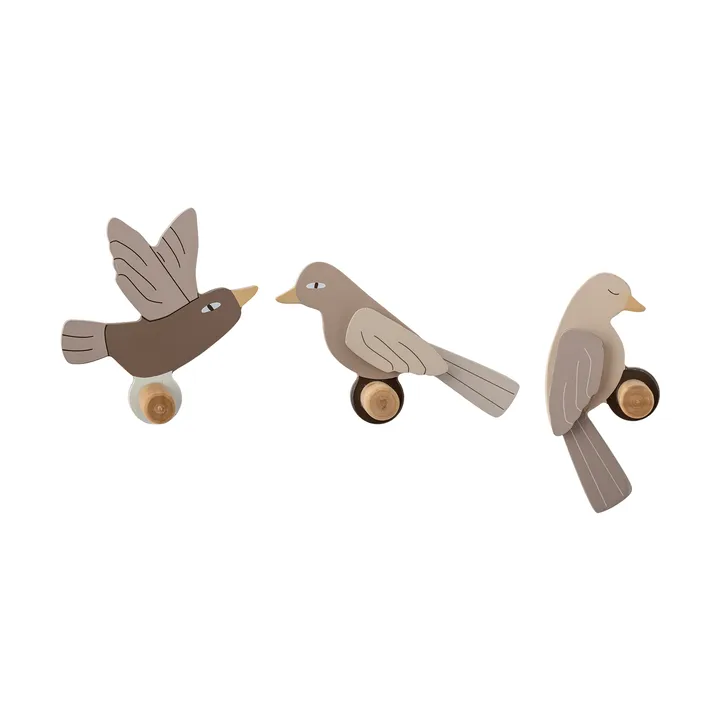 Crochet Lewi 3 pièces - Oiseaux, brun - Bloomingville