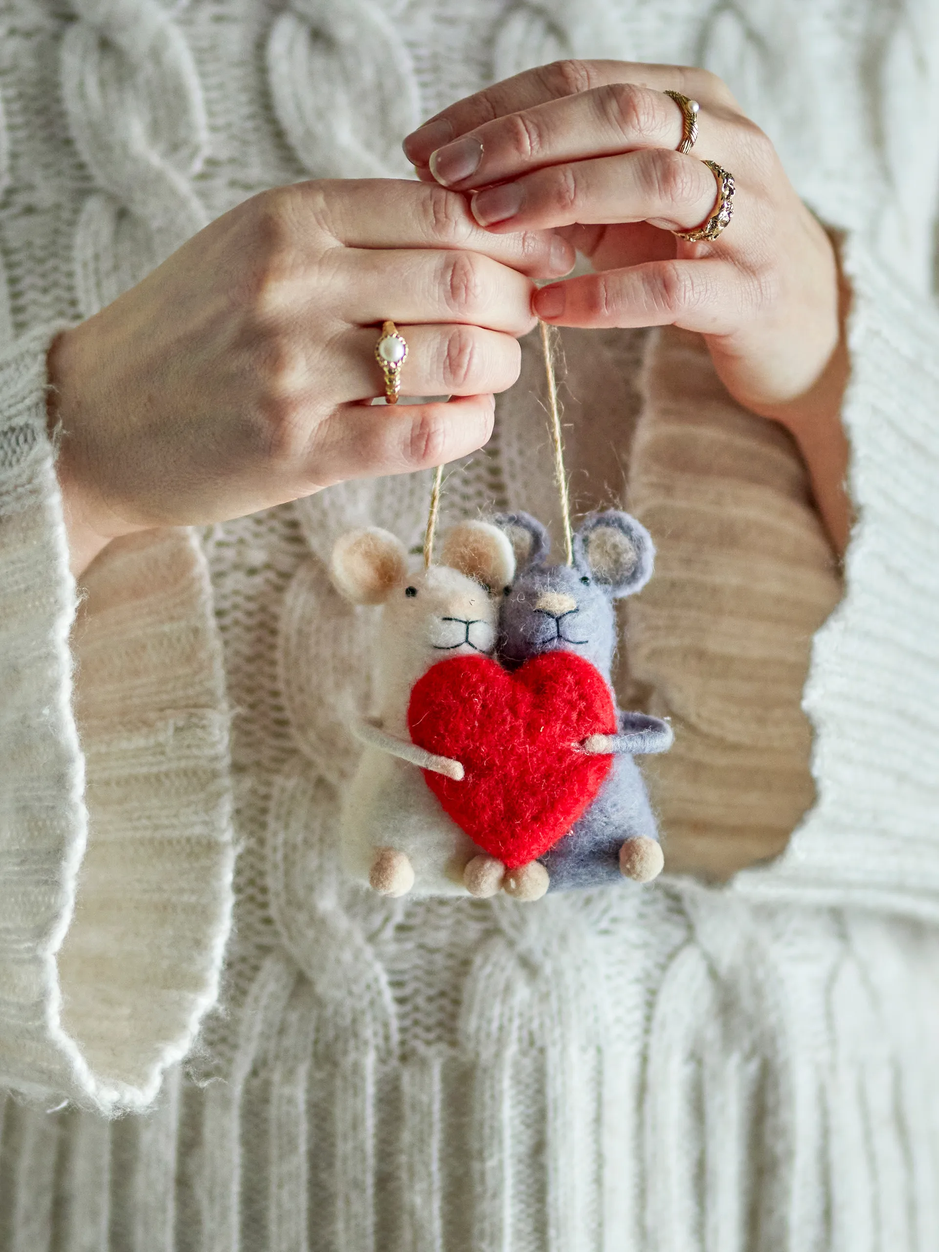 Décoration de Noël souris cœur Peo, Rouge-blanc-gris Bloomingville