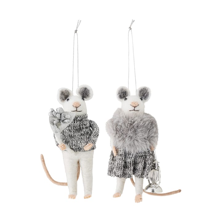 Décoration de Noël souris Peo 2 pièces - Blanc-gris - Bloomingville