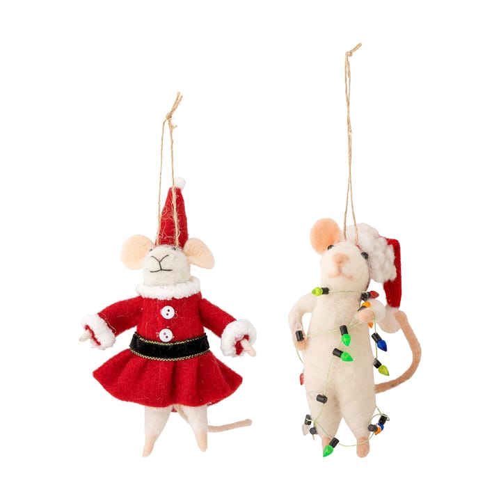 Décoration de Noël souris Peo 2 pièces - Blanc-rouge - Bloomingville
