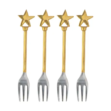Fourchette à dessert Georgette lot de 4 - Laiton-acier inoxydable - Bloomingville