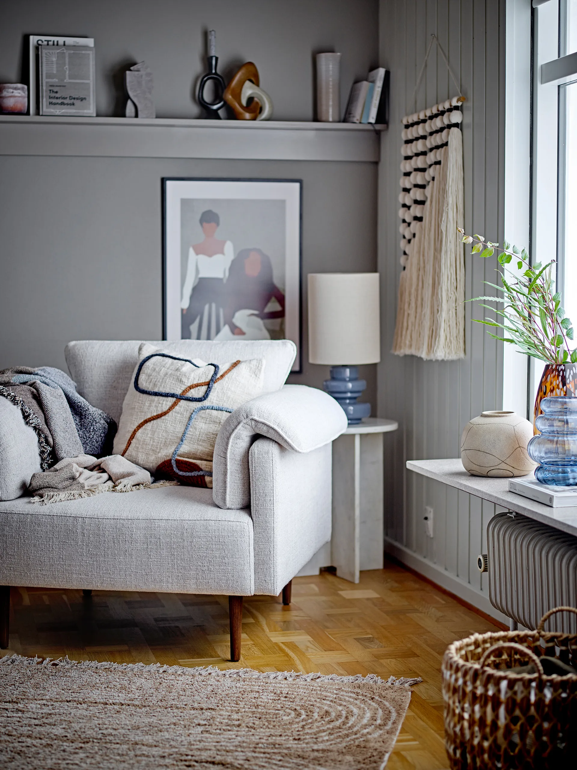 Lampe de table Fabiola Ø24x51 cm, Verre bleu-lin Bloomingville