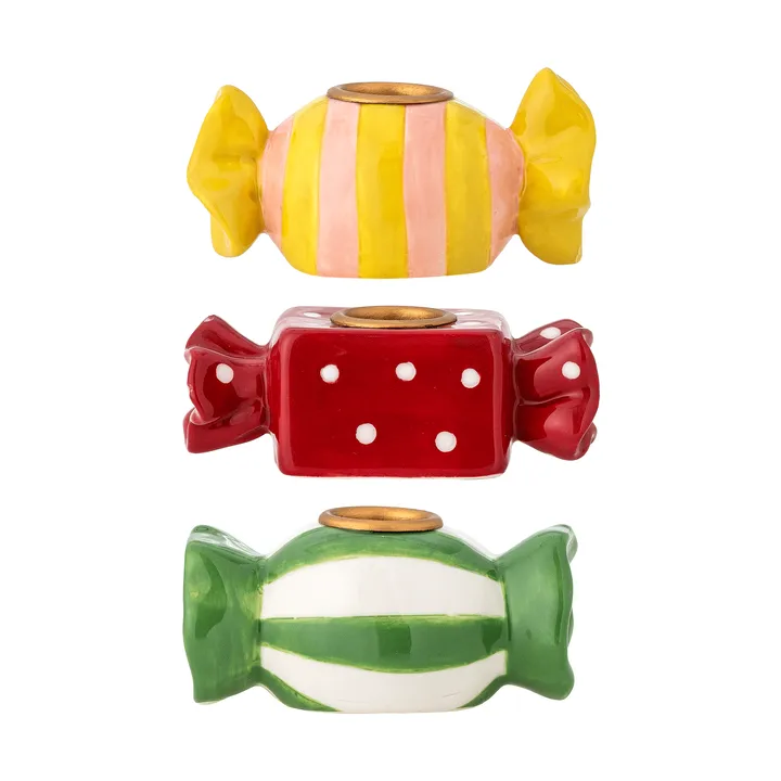 Leiano ljusstake - Jaune-rouge-vert, 3 pièces, 10 cm - Bloomingville