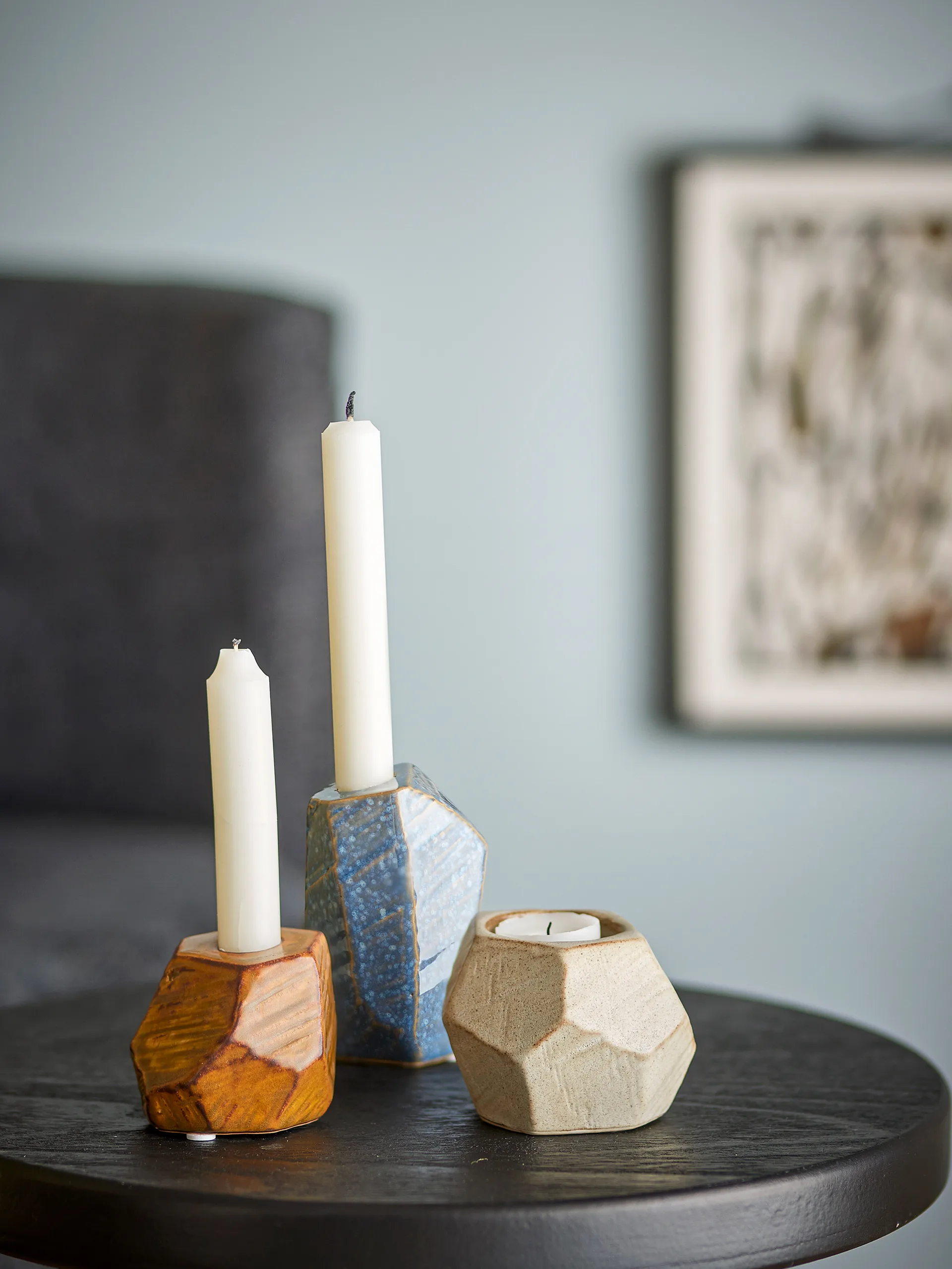 Photophore et bougeoir Kimber, ensemble de 3 pièces, Bleu Bloomingville