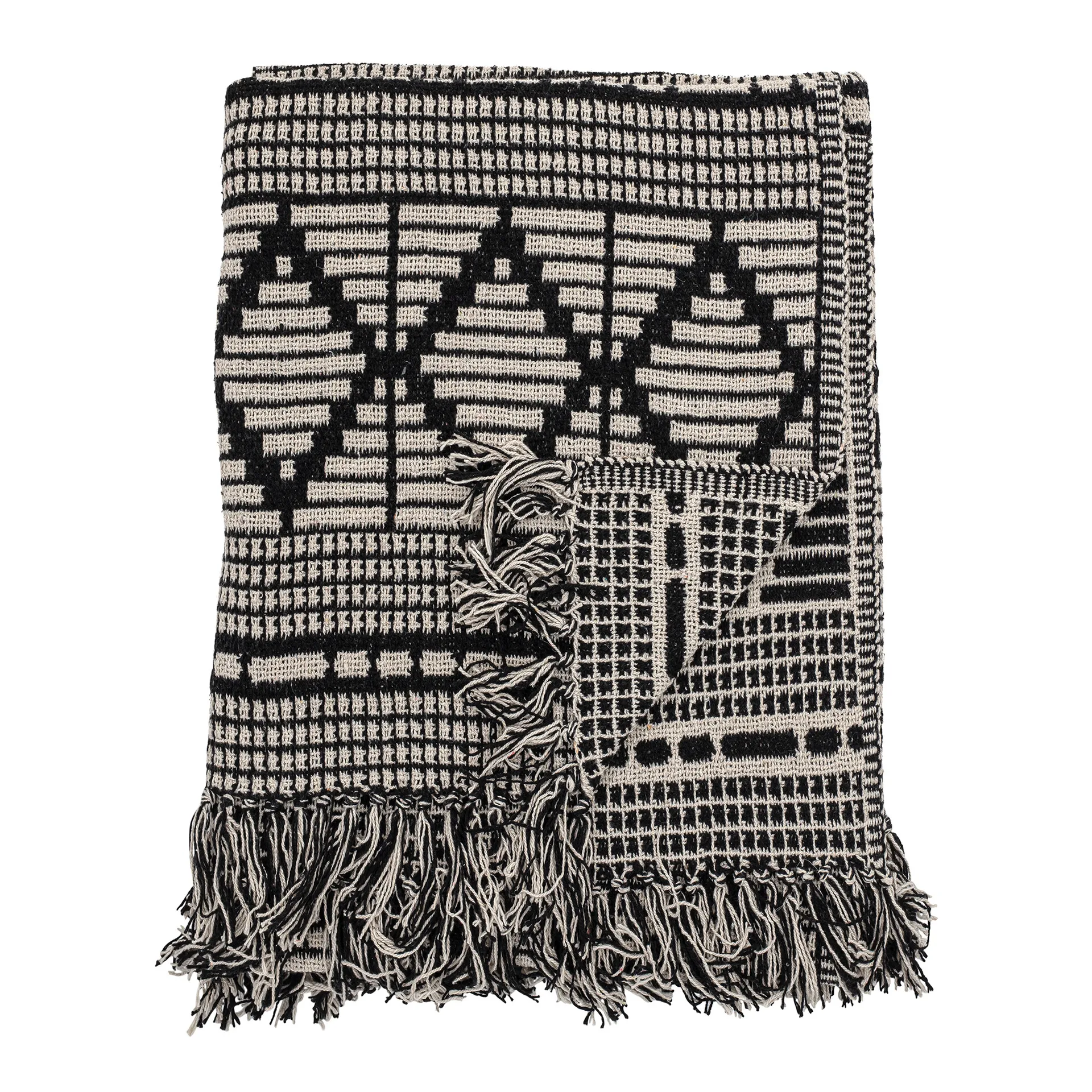 Plaid coton recyclé Bloomingville 130x160 cm, Noir Bloomingville