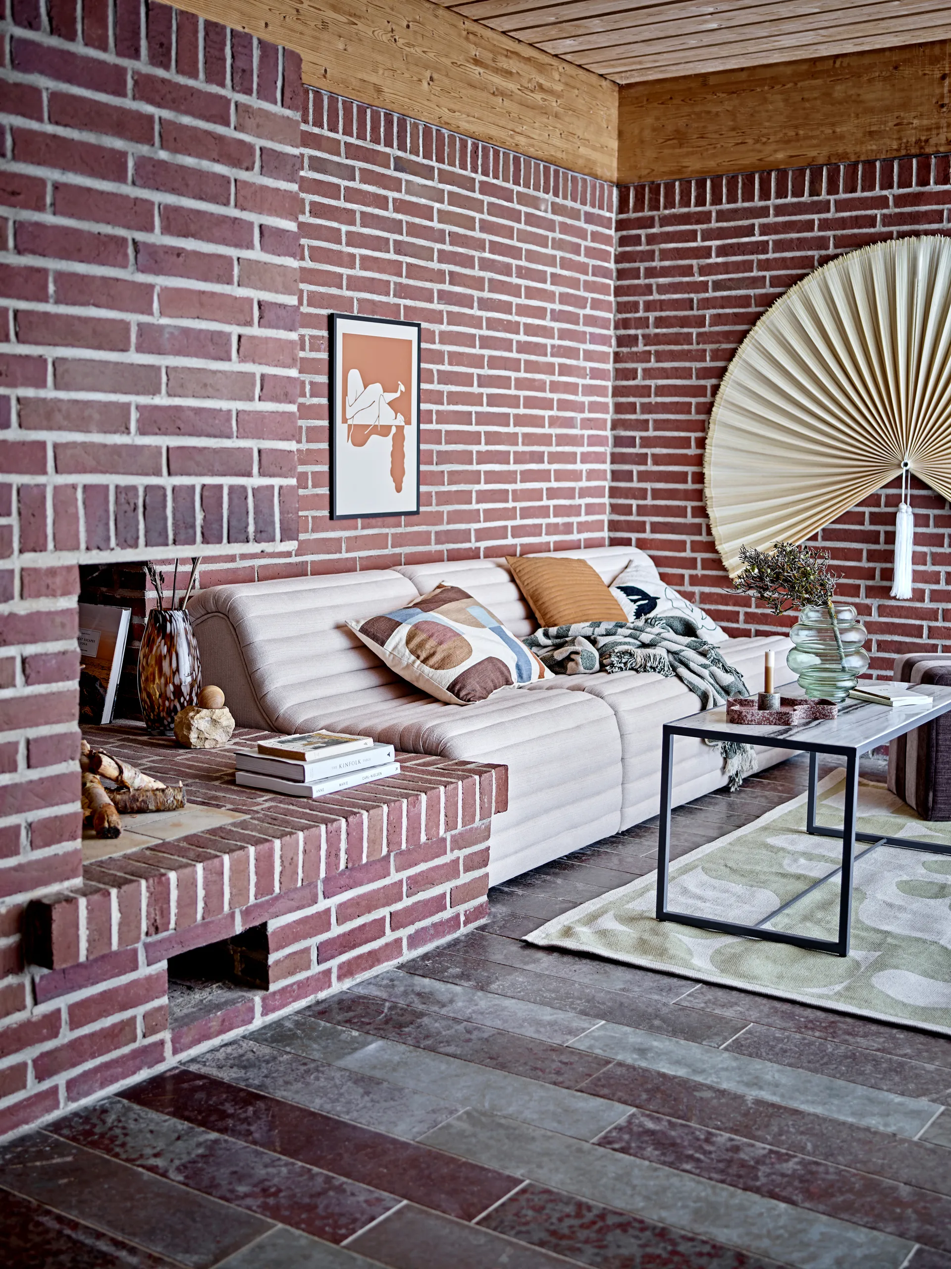 Plaid en coton Alk 130x160 cm, Beige-vert Bloomingville