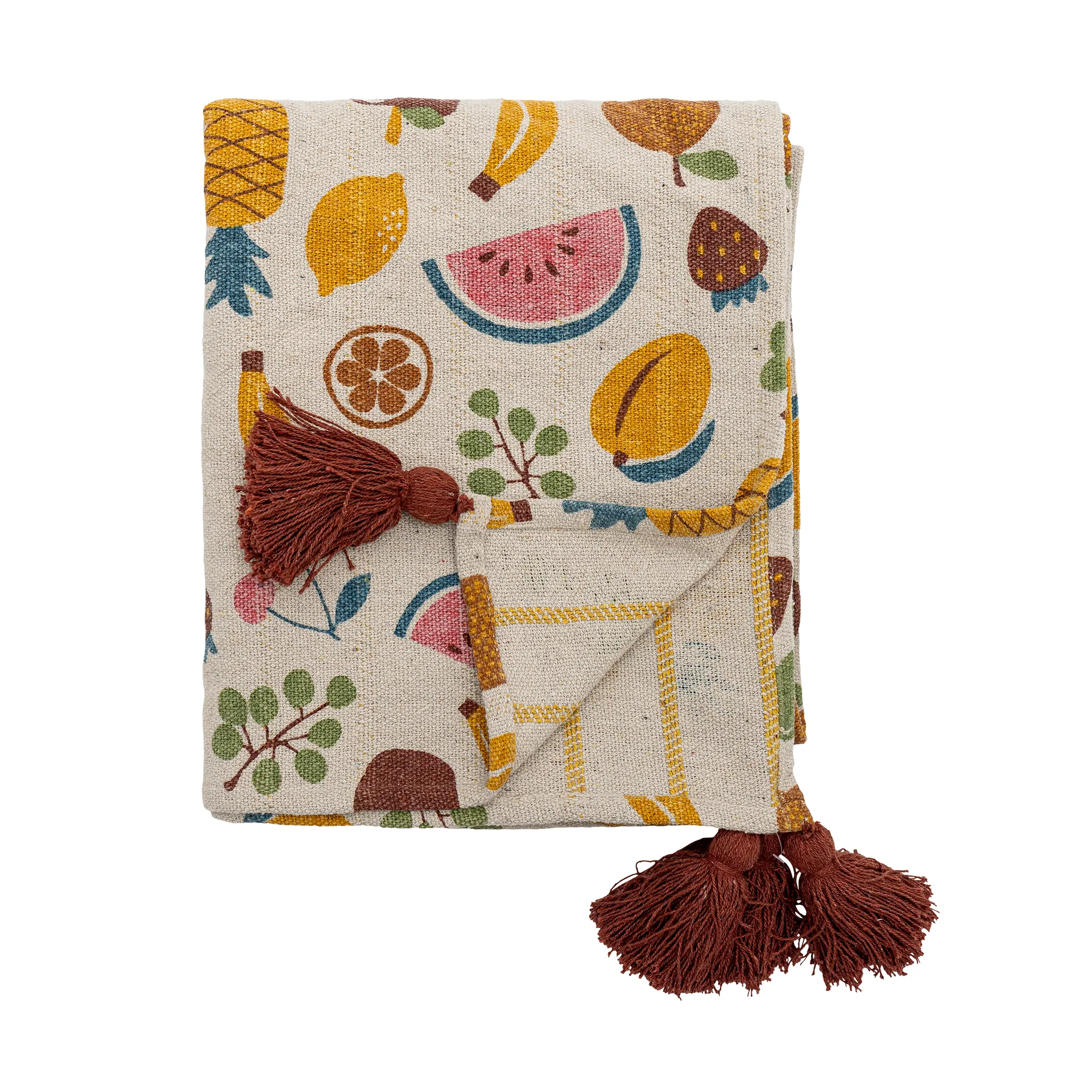 Plaid en coton Fruitta 160x130 cm, Jaune Bloomingville