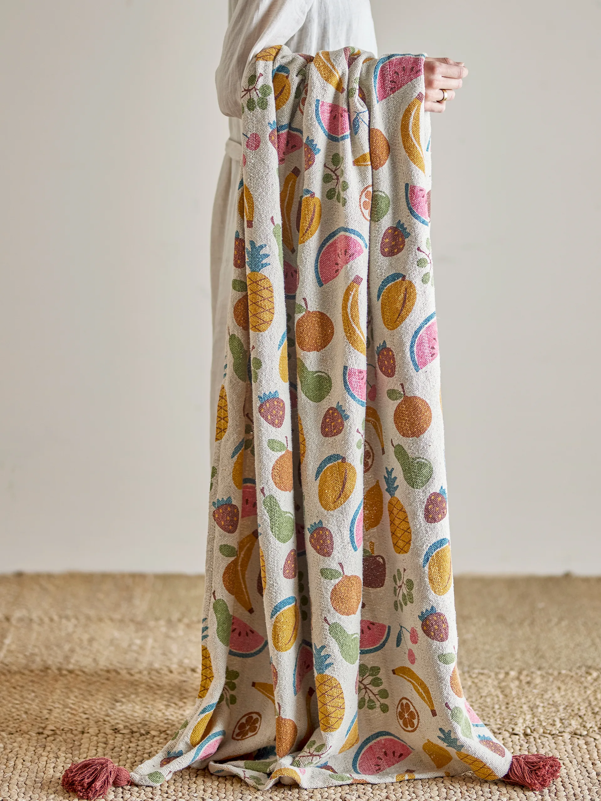 Plaid en coton Fruitta 160x130 cm, Jaune Bloomingville