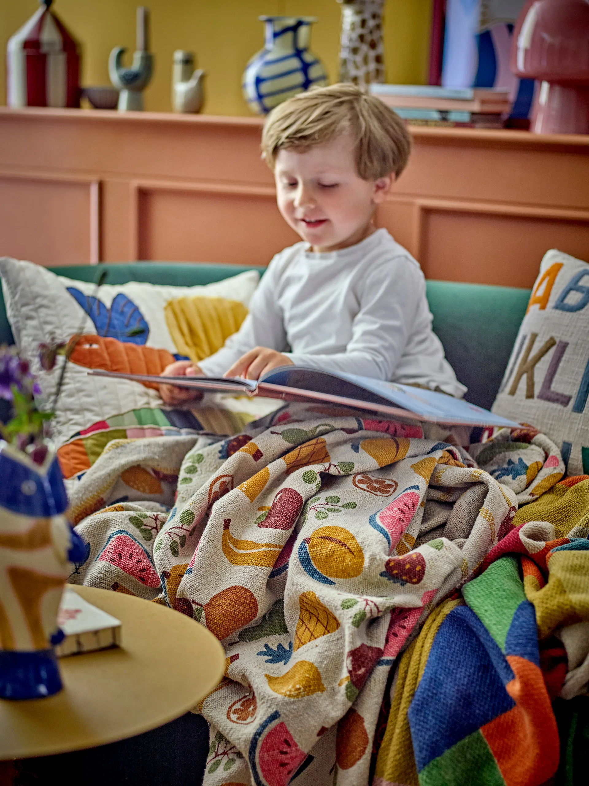 Plaid en coton Fruitta 160x130 cm, Jaune Bloomingville